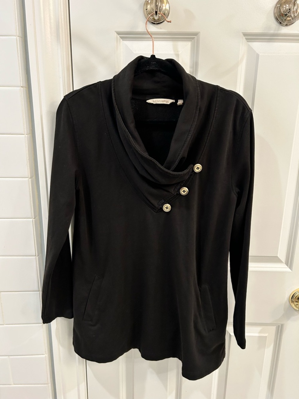 Soft Surroundings Brinley French Terry Tunic Black Cowl Neck Buttons Size S New - Picture 3 of 10